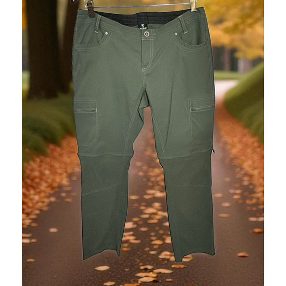 Kuhl Kliffside Convertible Zip Off Pants Sz 14 Short Cargo Hiking Olive Green - Picture 2 of 10